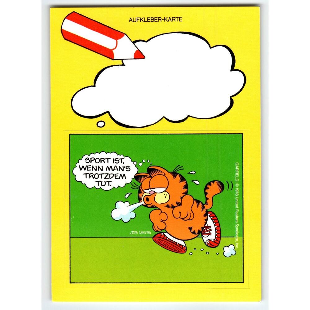 1978 Vintage Garfield Comic Sticker Front Postcard by Jim Davis Photochrome